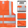 100% Polyester-Maschen-hohe Sicht-reflektierende Sicherheitsweste mit Reißverschluss ANSI / ISEA Standard-hallo Sicht-orange Arbeitsjacke